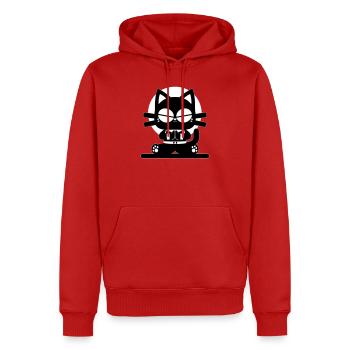 Zen Katze Meditation Minimal Design - Männer Premium Bio Hoodie - Rot - Vorne - Nico (187cm)