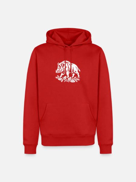 Wildschwein Blattwerk Silhouette - Männer Premium Bio Hoodie - Rot