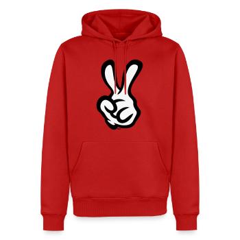 Victory Handzeichen (Linke Hand / POS / 2C) - Männer Premium Bio Hoodie - Rot - Vorne - Nico (187cm)