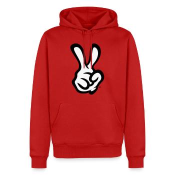 Victory Handzeichen (Rechte Hand / POS / 2C) - Männer Premium Bio Hoodie - Rot - Vorne - Nico (187cm)