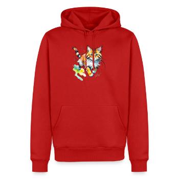 springende  Katze im wasserfarbenlook - Männer Premium Bio Hoodie - Rot - Vorne - Nico (187cm)