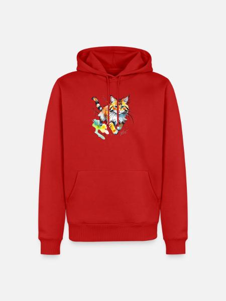 springende  Katze im wasserfarbenlook - Männer Premium Bio Hoodie - Rot