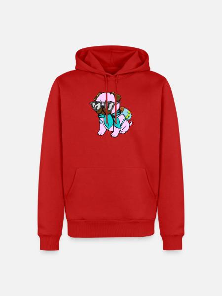 Mops-Reisender - Männer Premium Bio Hoodie - Rot