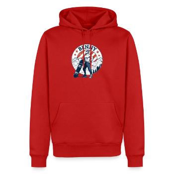 Benny, Vintage-Look - Männer Premium Bio Hoodie - Rot - Vorne - Nico (187cm)