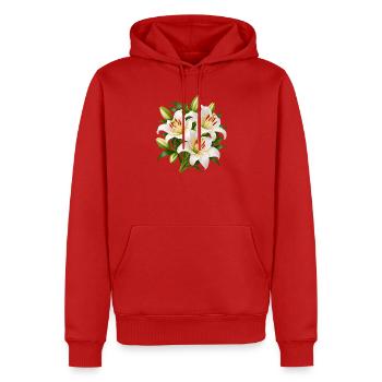 Weiße Lilien-Blumenstrauß-Kunst - Männer Premium Bio Hoodie - Rot - Vorne - Nico (187cm)