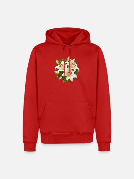Weiße Lilien-Blumenstrauß-Kunst - Männer Premium Bio Hoodie - Rot