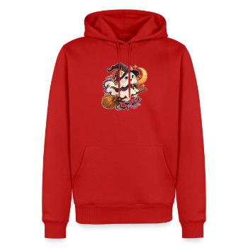 Geisterkatze auf einem Besen - Männer Premium Bio Hoodie - Rot - Vorne - Nico (187cm)