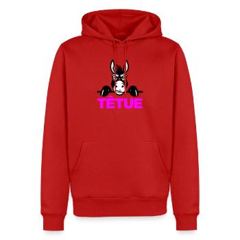 Hartnäckig - Männer Premium Bio Hoodie - Rot - Vorne - Nico (187cm)