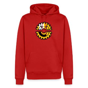 Circular Saw Mascot Logo - Men’s Premium Organic Hoodie - red - Front - Nico (187cm)