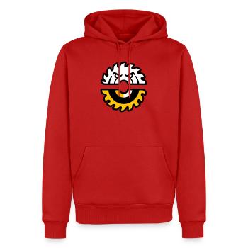 Kreissaege Gesicht Grafik - Männer Premium Bio Hoodie - Rot - Vorne - Nico (187cm)