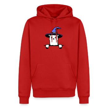 Lama Sorcier Mignon Look Chapeau de Sorcière Magique Mignon - Sweat à capuche Premium bio Homme - rouge - Devant - Nico (187cm)