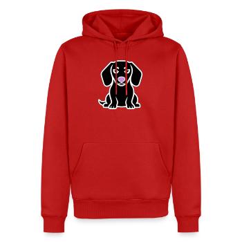 Dackel Hund Welpe Cartoon - Männer Premium Bio Hoodie - Rot - Vorne - Nico (187cm)