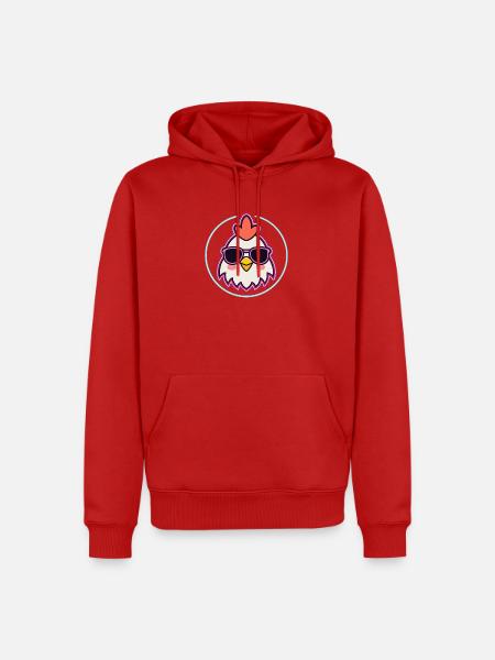 Hahn mit neonrosa Brille - Männer Premium Bio Hoodie - Rot