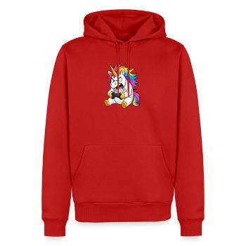 Funny Unicorn Gamer Rage Quit - Men’s Premium Organic Hoodie - red - Front - Nico (187cm)