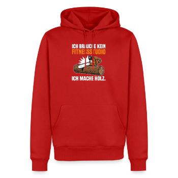Kettensäge Holz Forst Waldarbeit Lustiger Spruch - Männer Premium Bio Hoodie - Rot - Vorne - Nico (187cm)