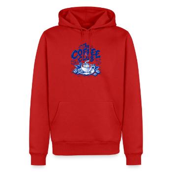 The Coffee Club – Fueled by Caffeine | Retro Kaffe - Männer Premium Bio Hoodie - Rot - Vorne - Nico (187cm)