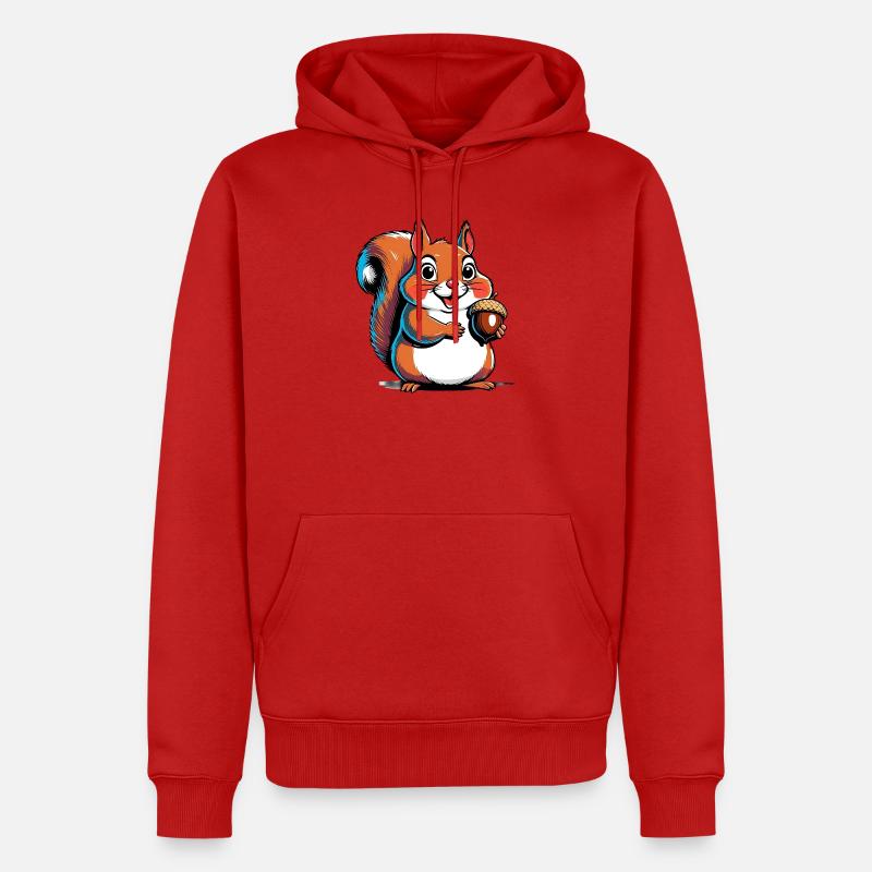 Niedlicher Eichhörnchen Druck mit Eichel - Männer Premium Bio Hoodie - Rot