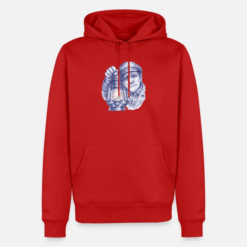 Älterer Mann mit Laterne - Männer Premium Bio Hoodie - Rot
