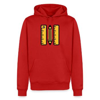 Règles-stylo dessinant l’architecture - Sweat à capuche Premium bio Homme - rouge - Devant - Nico (187cm)