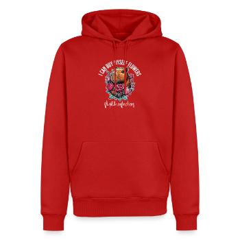 Je peux m’acheter des fleurs – Cheeky Capybara Design - Sweat à capuche Premium bio Homme - rouge - Devant - Nico (187cm)