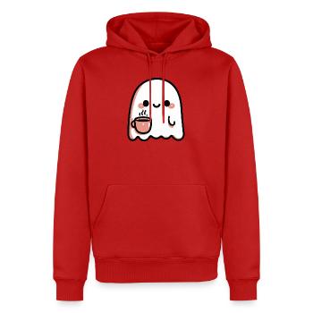 Smiling Ghost and Pastel Coffee - Men’s Premium Organic Hoodie - red - Front - Nico (187cm)