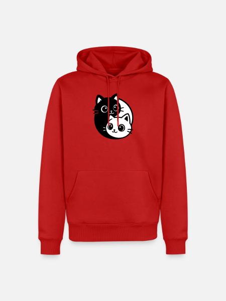 Ying Yang Cat Portrait - Men’s Premium Organic Hoodie - red