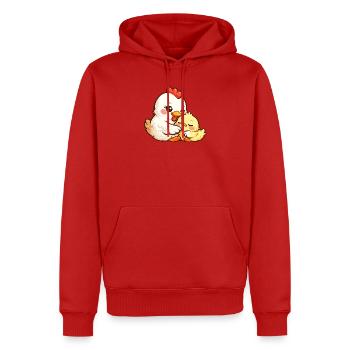 Hennenmutter kuschelt mit ihrem kleinen Küken - Männer Premium Bio Hoodie - Rot - Vorne - Nico (187cm)