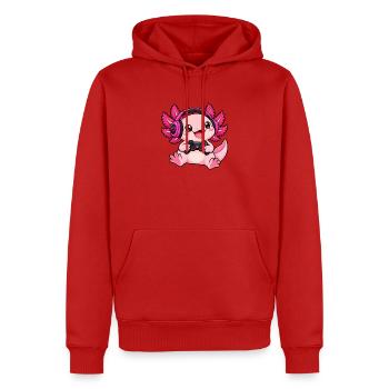 Gaming Axolotl – Zocker Wassermonster - Männer Premium Bio Hoodie - Rot - Vorne - Nico (187cm)