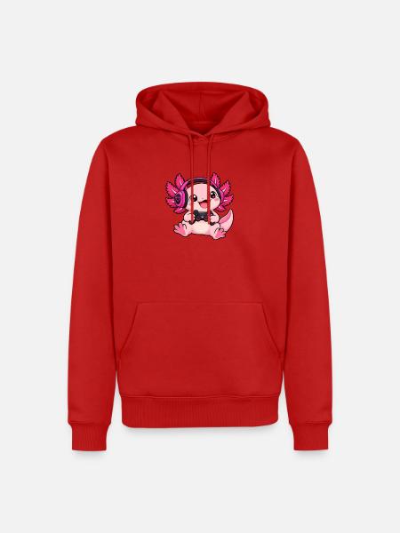 Gaming Axolotl – Zocker Wassermonster - Männer Premium Bio Hoodie - Rot