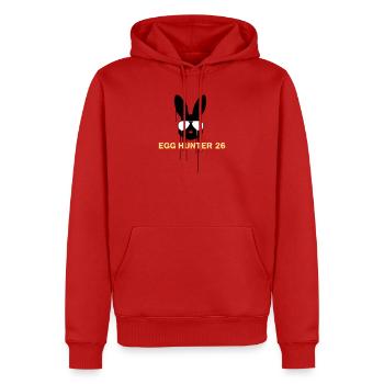 Pâques du Chasseur d’œufs 2026 - Sweat à capuche Premium bio Homme - rouge - Devant - Nico (187cm)