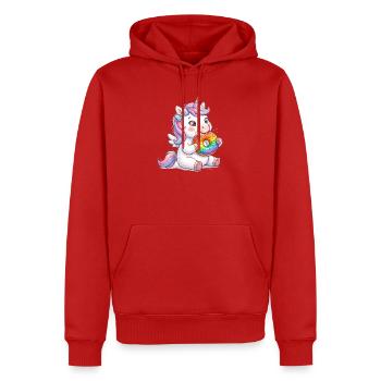 Einhorn mit Donut NeonMane - Männer Premium Bio Hoodie - Rot - Vorne - Nico (187cm)