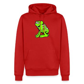 Frosch Kröte lacht lustig albern frech sitzt Comic - Männer Premium Bio Hoodie - Rot - Vorne - Nico (187cm)