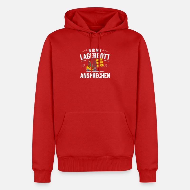  Nur Mit Lagergott Ansprechen Staplerfahrer - Männer Premium Bio Hoodie - Rot