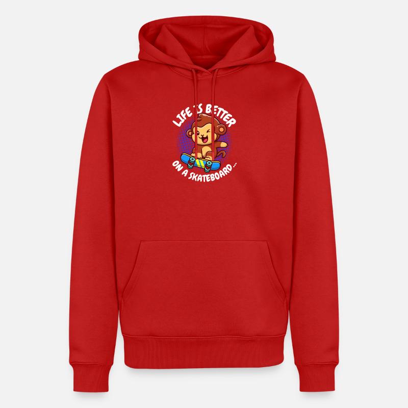 La vie est meilleure Skateboard Monkey Monkey - Sweat à capuche Premium bio Homme - rouge