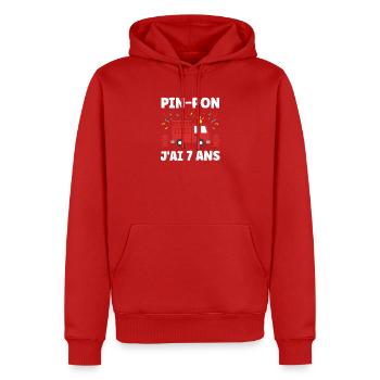 Pin-Pon J’ai 7 Ans Camion de Pompiers - Sweat à capuche Premium bio Homme - rouge - Devant - Nico (187cm)