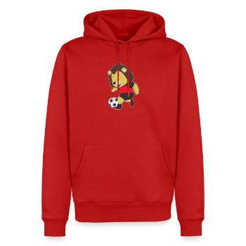 Löwe Fußballspieler Fußball - Männer Premium Bio Hoodie - Rot - Vorne - Nico (187cm)