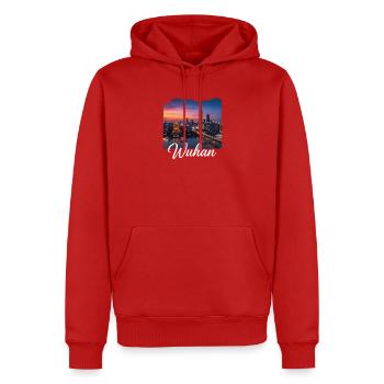 Wuhan Evening Light Skyline - Men’s Premium Organic Hoodie - red - Front - Nico (187cm)
