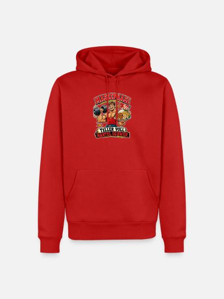 Massephase – Teller voll, Hantel schwer - Männer Premium Bio Hoodie - Rot