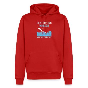 Genitiv ins Wasser Surfwitz - Männer Premium Bio Hoodie - Rot - Vorne - Nico (187cm)