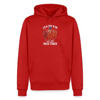 Ich wäre lieber auf der Rennstrecke - Männer Premium Bio Hoodie - Rot - Vorne - Nico (187cm)