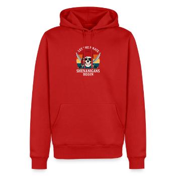 Halloween Skull lässt Piraten Unfug beginnen - Männer Premium Bio Hoodie - Rot - Vorne - Nico (187cm)