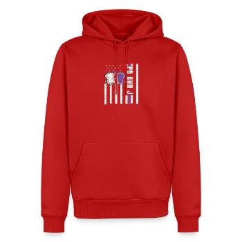 Erdnussbutter Marmelade - Two Slices One Loyalty - Männer Premium Bio Hoodie - Rot - Vorne - Nico (187cm)