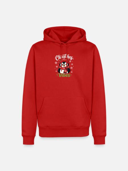 Pinguin-Weihnachtsstimmung - Männer Premium Bio Hoodie - Rot