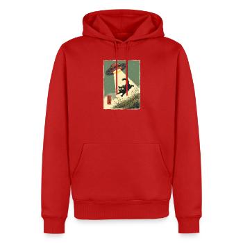 Katze UFO Entführung Japanisch Retro Alien - Männer Premium Bio Hoodie - Rot - Vorne - Nico (187cm)