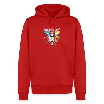 Ich folge dem Lamm, nicht dem Esel oder Elefanten - Männer Premium Bio Hoodie - Rot - Vorne - Nico (187cm)
