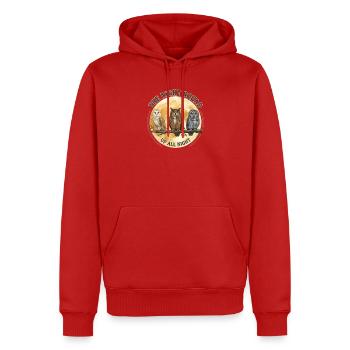 Drei Eulen unter dem Vollmond - Männer Premium Bio Hoodie - Rot - Vorne - Nico (187cm)