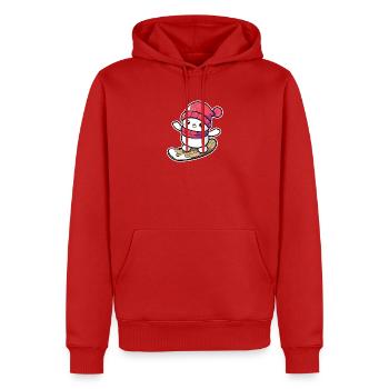 Cartoon Snowboard Schneemann - Männer Premium Bio Hoodie - Rot - Vorne - Nico (187cm)