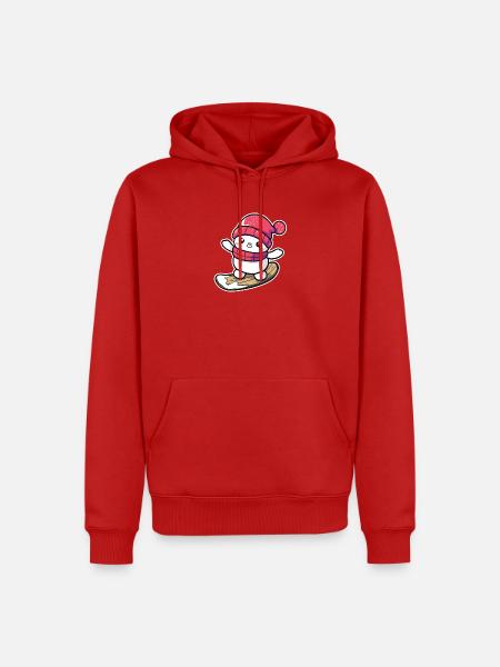 Cartoon Snowboard Schneemann - Männer Premium Bio Hoodie - Rot