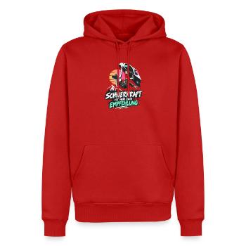 Bouldern Schwerkraft ist nur eine Empfehlung - Männer Premium Bio Hoodie - Rot - Vorne - Nico (187cm)