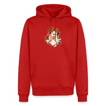 Geist mit Blumenkranz - Männer Premium Bio Hoodie - Rot - Vorne - Nico (187cm)